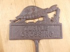 Cast Iron Turtle Crossing Sign Garden Stake Home Decor Pond Plaque Tortoise Lawn