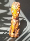 Vintage Maori Tiki Carved Wood Statue Figurine Paua Shell Eyes 7 5 