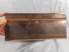 Antique Victorian Metal Cash Document Box Black Gold Pinstripe Toleware Vintage