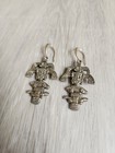 Rare Vintage Aztec Mayan Design Silver Drop Pierced Earrings