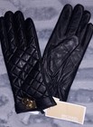 Michael Kors Women Leather Gloves - Black Quilted - Goldtone Metal Logo Size Med