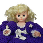 Vintage Crochet Bed Pillow Dresser Doll Purple Dress Sleepy Blue Eyes Plastic