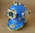 Antique Diving Divers Helmet Mark V Vintage Navy Us Sea Deep Scuba Helmet Blue