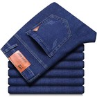 Men   s Casual Straight Leg Jeans Soft Stretch Denim Zipper Fly Blue Black Pants