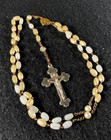 Rosary 1950s Vintage Religious Catholic Prayer Necklace Cross With Crucifix