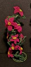 Vintage Handmade Beaded Red  Flowers W yellow Centers   Leaves Standing Bouquet