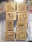 Set Of 8 Stampin  Up  Pun Fun 2-inch Rubber Stamps On Wood Blocks  new