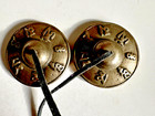 Tibetan Buddhist Practice Bronze Tingsha Cymbals Chimes Raised Symbols