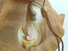 35mm Master-carved Burnt Water Buffalo Bone Hawaiian Tribal Fish Hook  Necklace