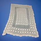 Vintage Handmade Crochet Lace Cotton Ecru Bed Coverlet Scallop Tablecloth 88x64   