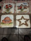 Rustic Patriotic Farmhouse Coaster Set     Mason Jar Flowers  Barn   Star   