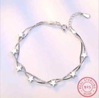 New Women   s 925 Sterling Silver Stars Foot Ankle Bracelet Double Chain Anklet