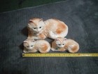 Vintage Cat And Kittens Figurine Set Of 3 Ceramic Medium Size Hand Painted Rare 