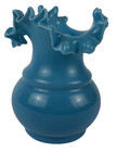 Vintage Blue Opaline Glass Vase Ruffle Rim Hand Painted 5in Hand-blown