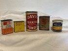 5 Vintage Spice Tins Glass Davis Baking Powder Nestle Stickney Poor Shur Fine