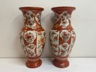 Pair Antique Japanese Kutani Vases Meiji Iron Red Gold Gilt Bird Floral 14 25 