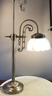 Vintage Art Nouveau Style Bridge Arm Table Lamp W frosted  Shade Brass 27    Tall