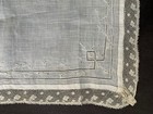 Lovely Antique Handkerchief With Bobbin Lace Edging   Handmade Blue Embroidery