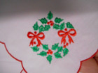 Vintage Embroidered Christmas Holly Bread Roll Basket Cover Liner Table Doily