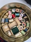 Vintage Metal Sewing Box   Wood Spools