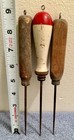  2 Three Antique Wooden Handled Early American Country Farm Decor Ice Picks