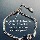 925 Sterling Silver Figaro Heart Childrens Or Baby Id Adjustable 5  6  Bracelet