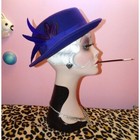 Vintage Purple Wool Church Hat W  Feathers Kentucky Derby Pinup Retro Rockabilly