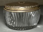 Antique Sterling Silver Lid Crystal Cut Glass Jar Dresser Vanity 3 5    X  2 5   