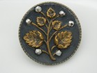 Antique Picture Victorian Button Brass Leaf Steel Cup Cut Steel Trim 1-1 8 