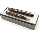 Vintage Packard Red Marble Fountain Pen   Pencil Set W original Box  
