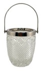 Vtg 1950s Diamond Pattern Clear Glass Ice Bucket Silver Plated Handle Mid-centur