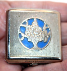 Vintage Cara Nome Silver Tone W blue Flower Rouge Compact  W latching Clasp