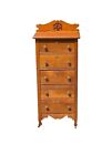Antique Victorian Oak Five Drawer Lingerie Chest With Scrolled   Carved Gallery