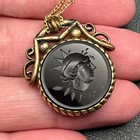 Victorian Gold-filled Intaglio Watch Fob Pendant Necklace     Black Glass Warrior