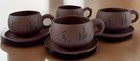 Vintage Yixing Zisha Clay Tea Set Teapot Mug Cups Saucers Calligraphy Design