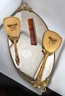 Vintage Globe Regency 24k Gold Plated Ormolu Dresser Vanity 4 Pc Set Mirror Tray