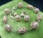 Vintage Monet Yellow Gold Filigree Ball Orb Bracelet   Dangle Earrings Set