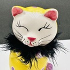 Vintage Ceramic Cat Kitten 4 5    Boa Fur Figurine Japan Kitty Mcm
