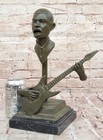 Guitar Player Bronze Statue  African American Musician Sculpture Signed Deco Art