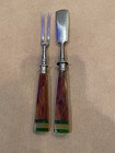 Vintage Art Deco  Bakelite Rostfrei 2 Piece Set Green Tip