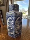 Vintage Chinese Blue White Porcelain Tea Canister Lidded Jar Caddy - Asian Decor