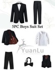 Boys Black Formal Suit 5 Piece Slim Fit Dresswear Kids Tuxedo Suits Outfit Se   