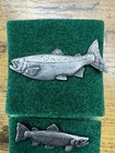 Vintage Pewter Fish Pin Lot  3  - Trout Salmon   Flounder Fluke - Fishing Gift