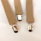 Men s Tan Nude Y Back Classic Suspenders Solid Silver Clip Adjustable Stretch