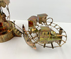 Vtg Antique 2 Copper Tin Music Boxes Carousel   Train Approx  10    Wind-up 