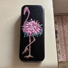 Black Plastic Hinged Hard Case For Glasses sunglasses Rhinestone Flamingo