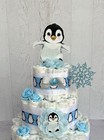3 Tier Blue  Penguin Diaper Cake Baby Shower Boy   Kirkland Diaper 