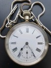 Antique Swiss Pocket Watch Gold Tone Case 51mm Chain Included Intermittent Run