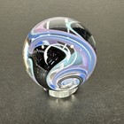 Contemporary Handmade Art Glass Marble 1 14  Blue White Dichroic Sparkle Mib