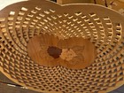 Vintage Handmade Chip Carved Lace Cut Out Wood Bowl W Flower Inlay- European